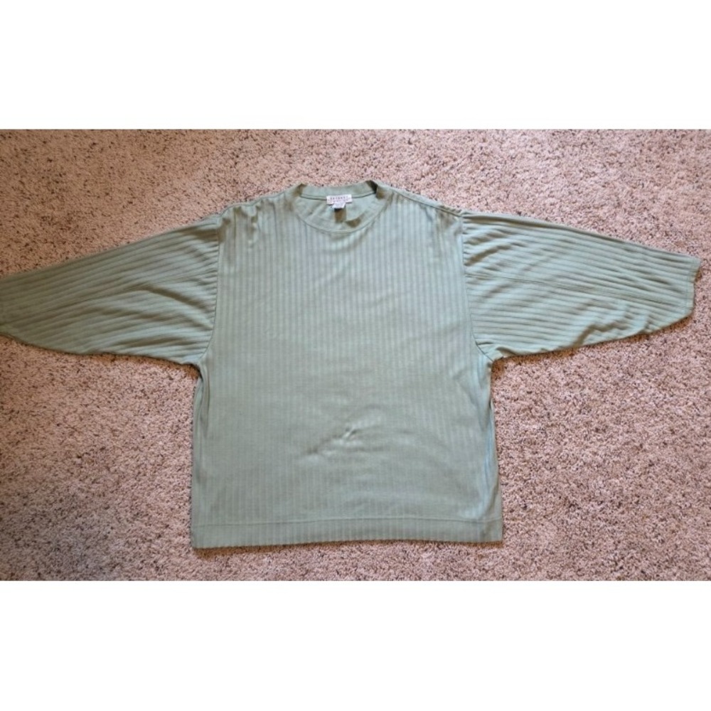 Express Tricot Women Top MEDIUM Green Ribbed Long Sleeve Casual Crew Neck Y2K